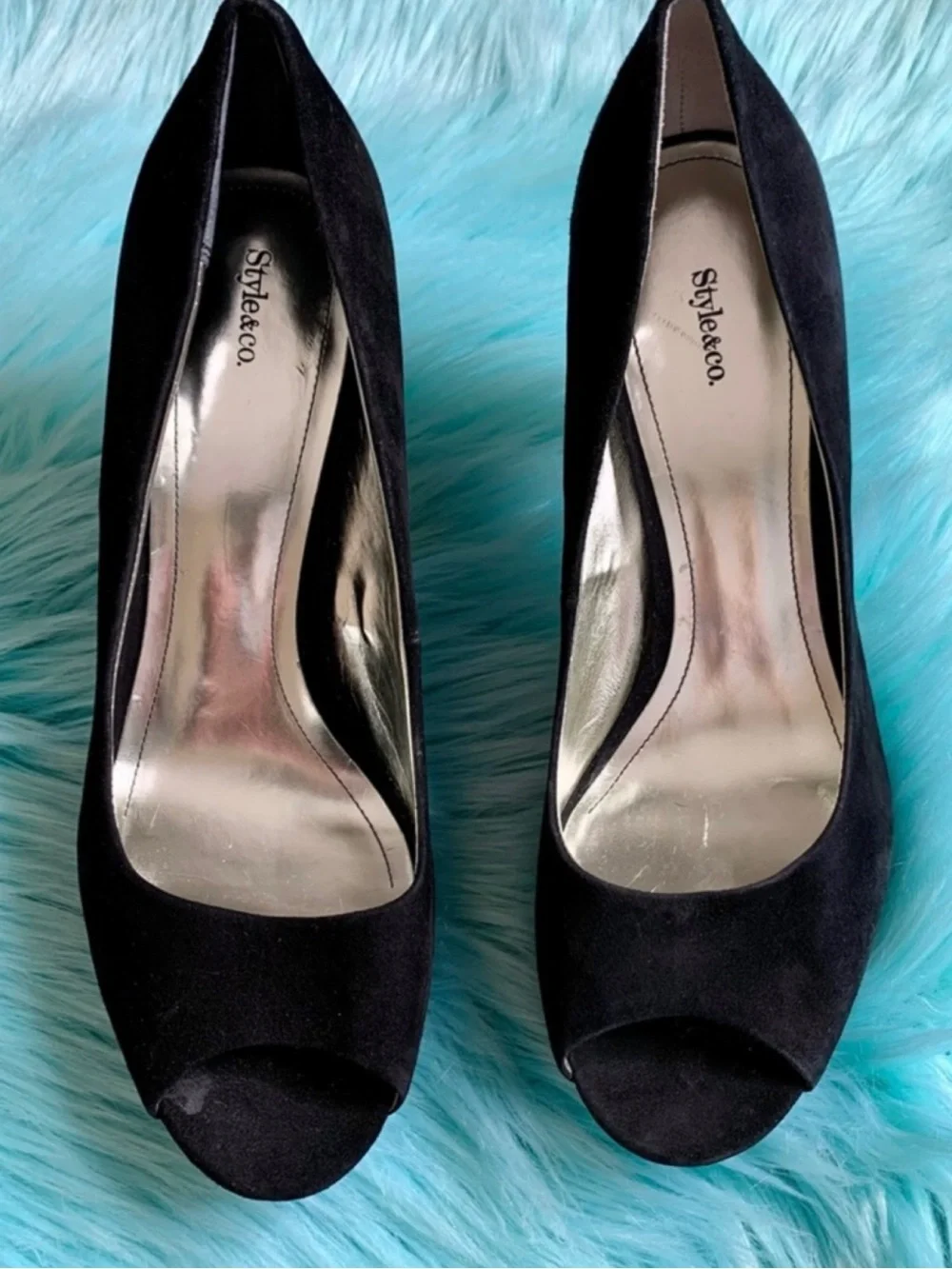 Style & Co Black Suede Leather Y2K Open Toe Cone Heels Women’s 10 Pumps
